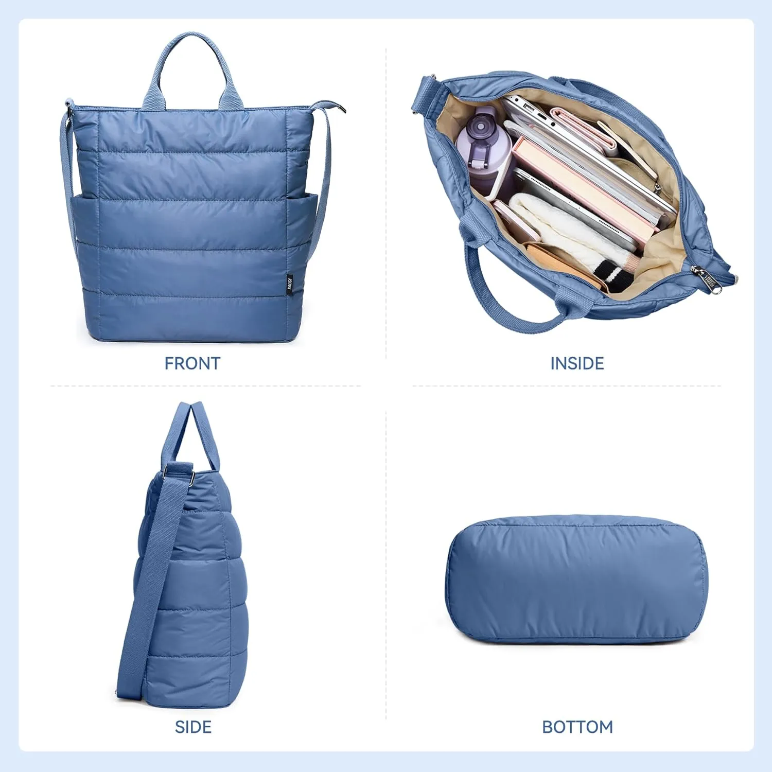 KALIDI Quilted Tote Bag, Puffer Hobo Laptop Bag Anti Splash Crossbody Zipper Shoulder Bag Large Casual Work Daily Women