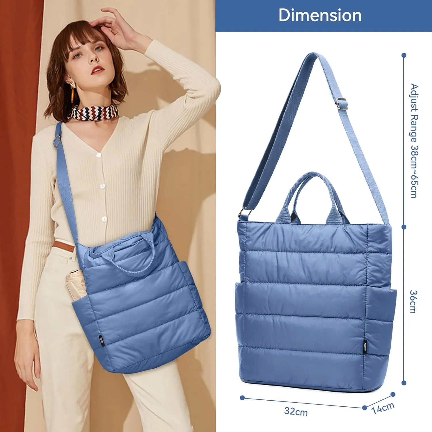 KALIDI Quilted Tote Bag, Puffer Hobo Laptop Bag Anti Splash Crossbody Zipper Shoulder Bag Large Casual Work Daily Women