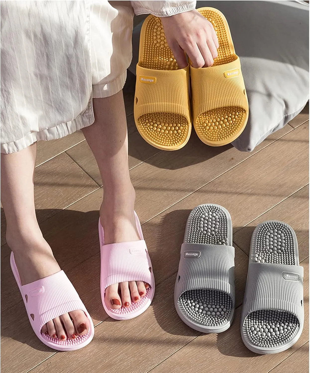 KAMWD Slippers for Men Indoor Outdoor Massage Slippers Arch Support Slippers Women Reflexology & Acupressure Massagers Sandal, Shower Bathroom House Open Toe Slippers