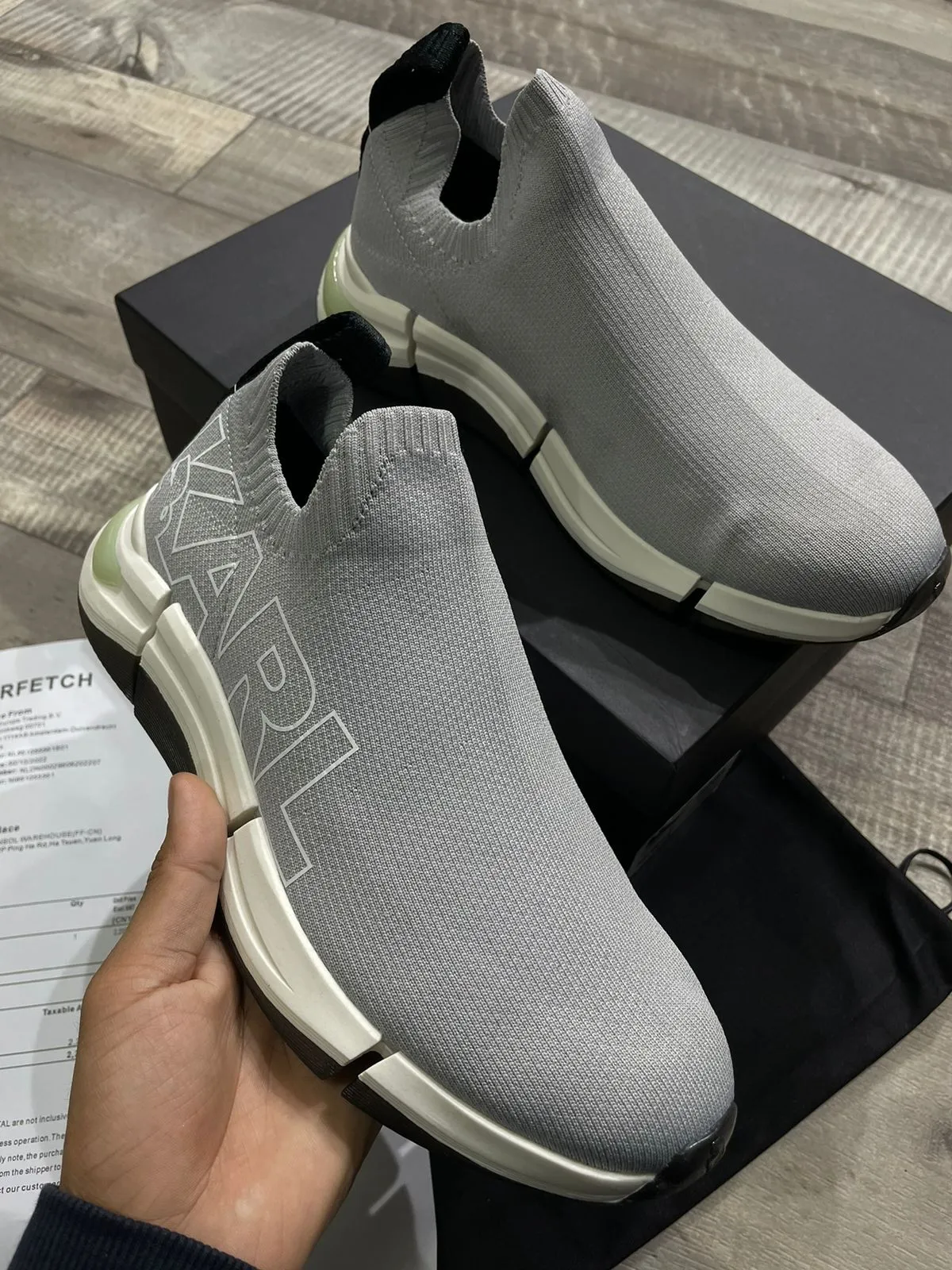 KARL LAGERFELD || Mens Quadro Karl Logo Sock Grey Trainer Sneaker