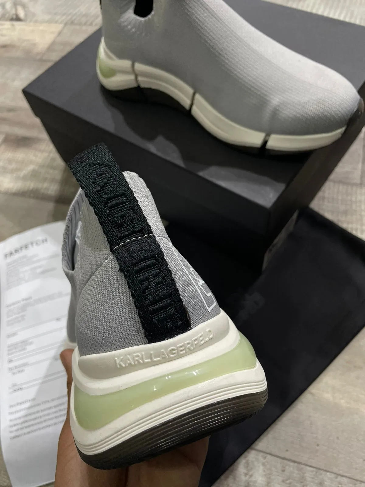KARL LAGERFELD || Mens Quadro Karl Logo Sock Grey Trainer Sneaker
