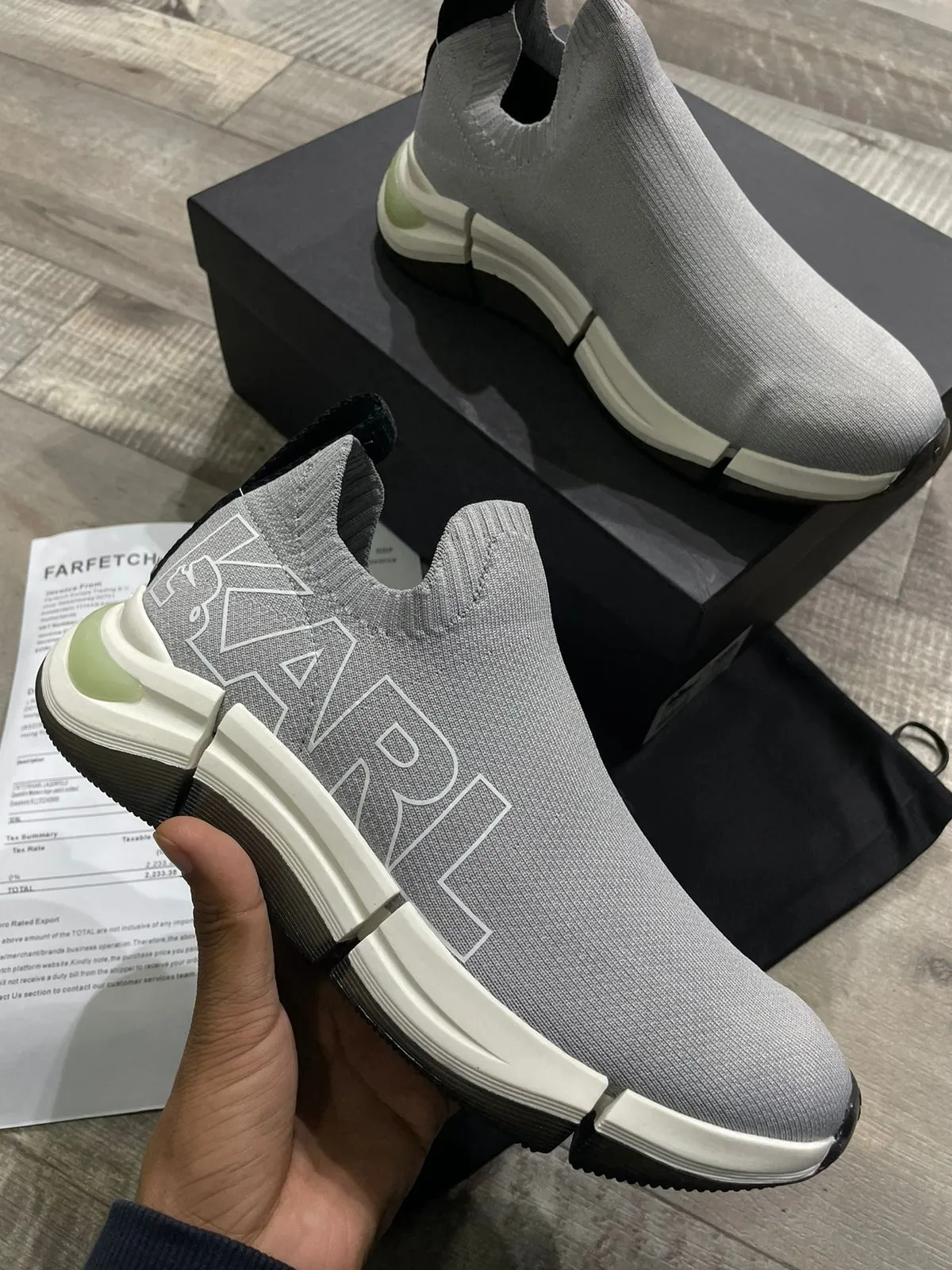 KARL LAGERFELD || Mens Quadro Karl Logo Sock Grey Trainer Sneaker