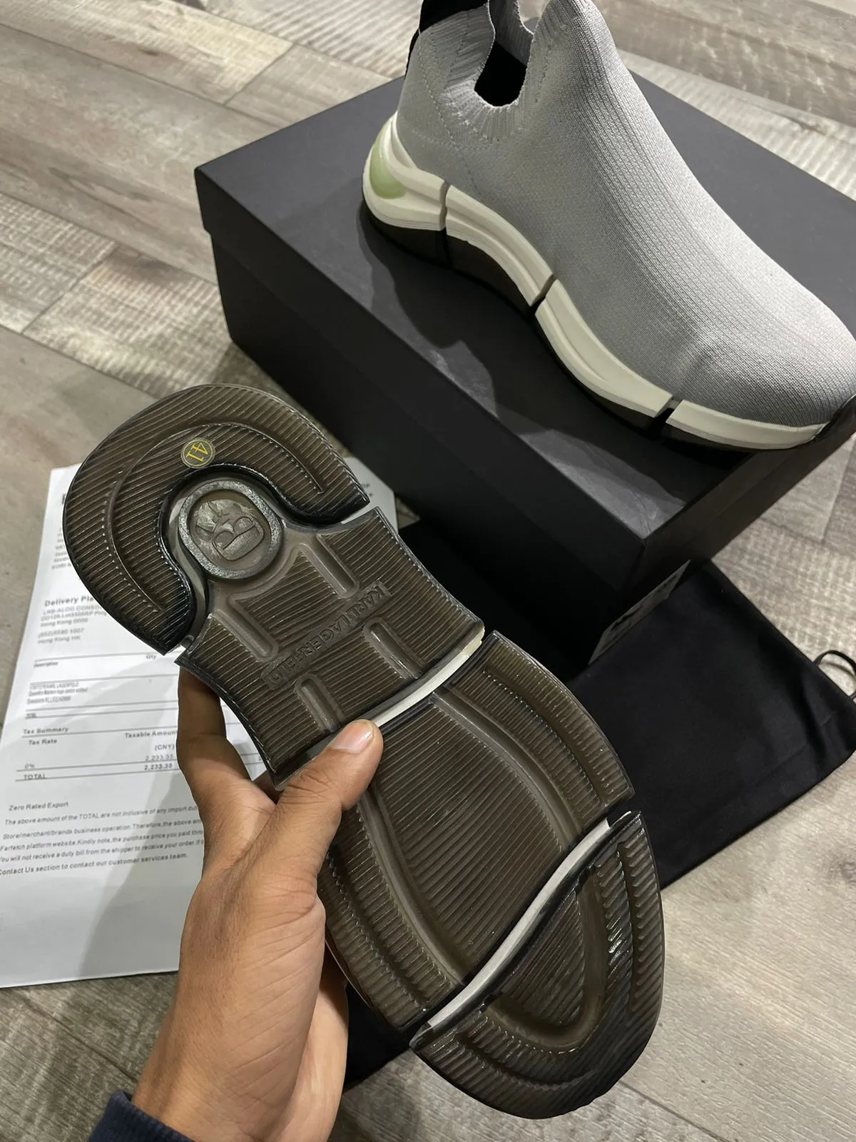 KARL LAGERFELD || Mens Quadro Karl Logo Sock Grey Trainer Sneaker