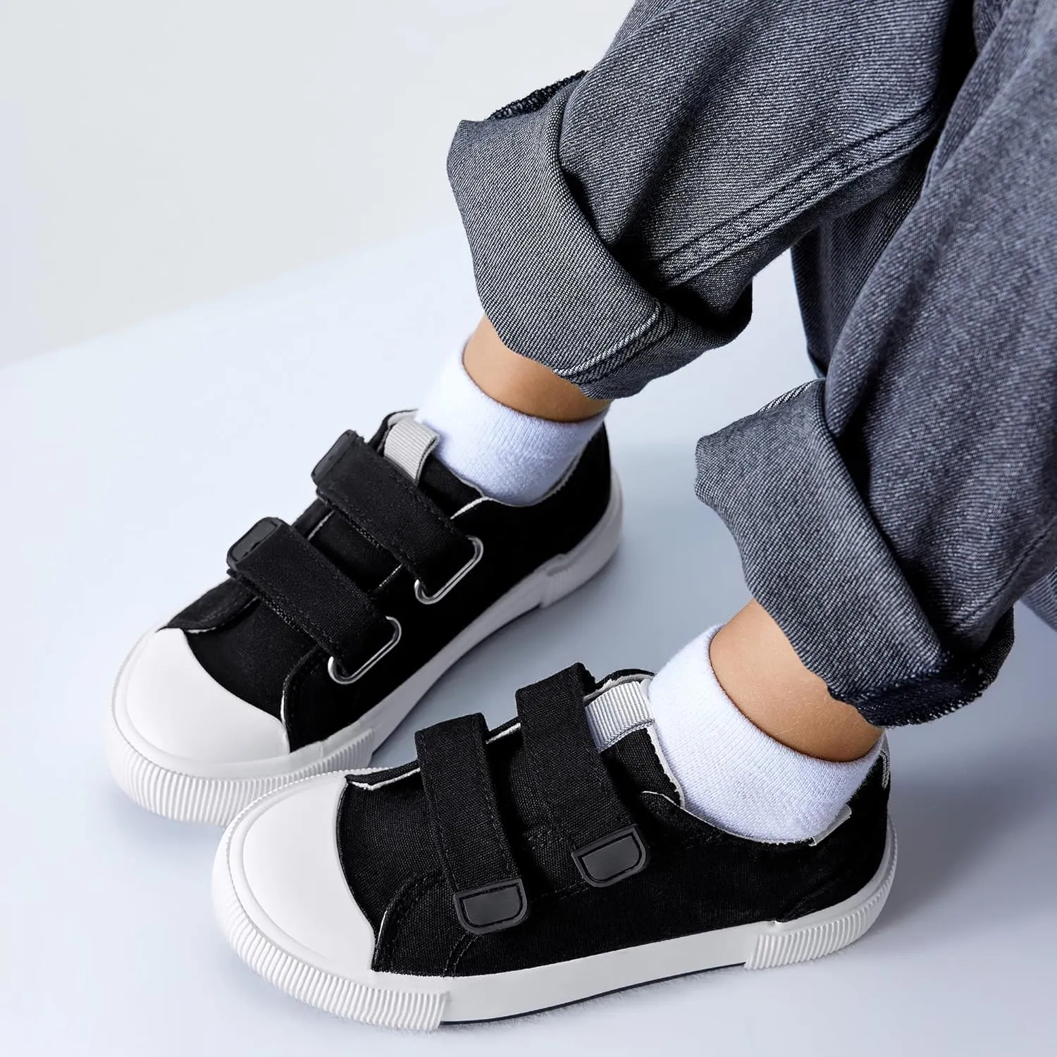 Kids Low Top Canvas Sneaker with Adjustable Hook and Loop Straps