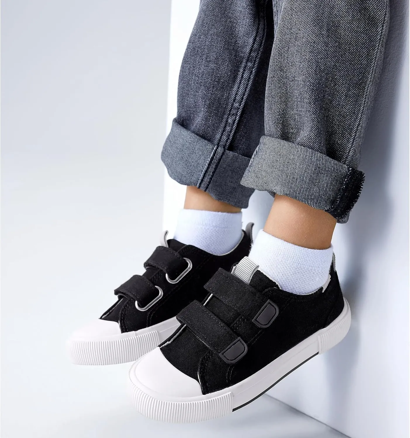 Kids Low Top Canvas Sneaker with Adjustable Hook and Loop Straps
