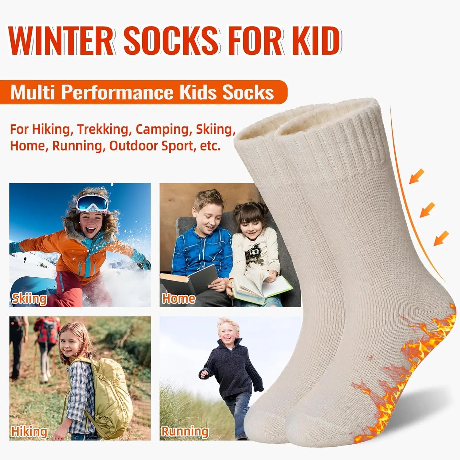 Kids Warm Thermal Socks for Toddler Boy Girls Winter Ski Thick Insulated Heated Boot Socks for Extreme Cold Weather 4 Pairs