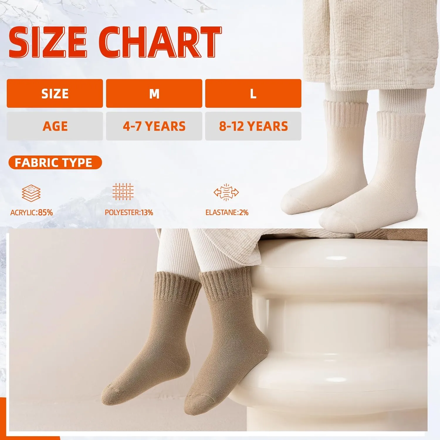 Kids Warm Thermal Socks for Toddler Boy Girls Winter Ski Thick Insulated Heated Boot Socks for Extreme Cold Weather 4 Pairs