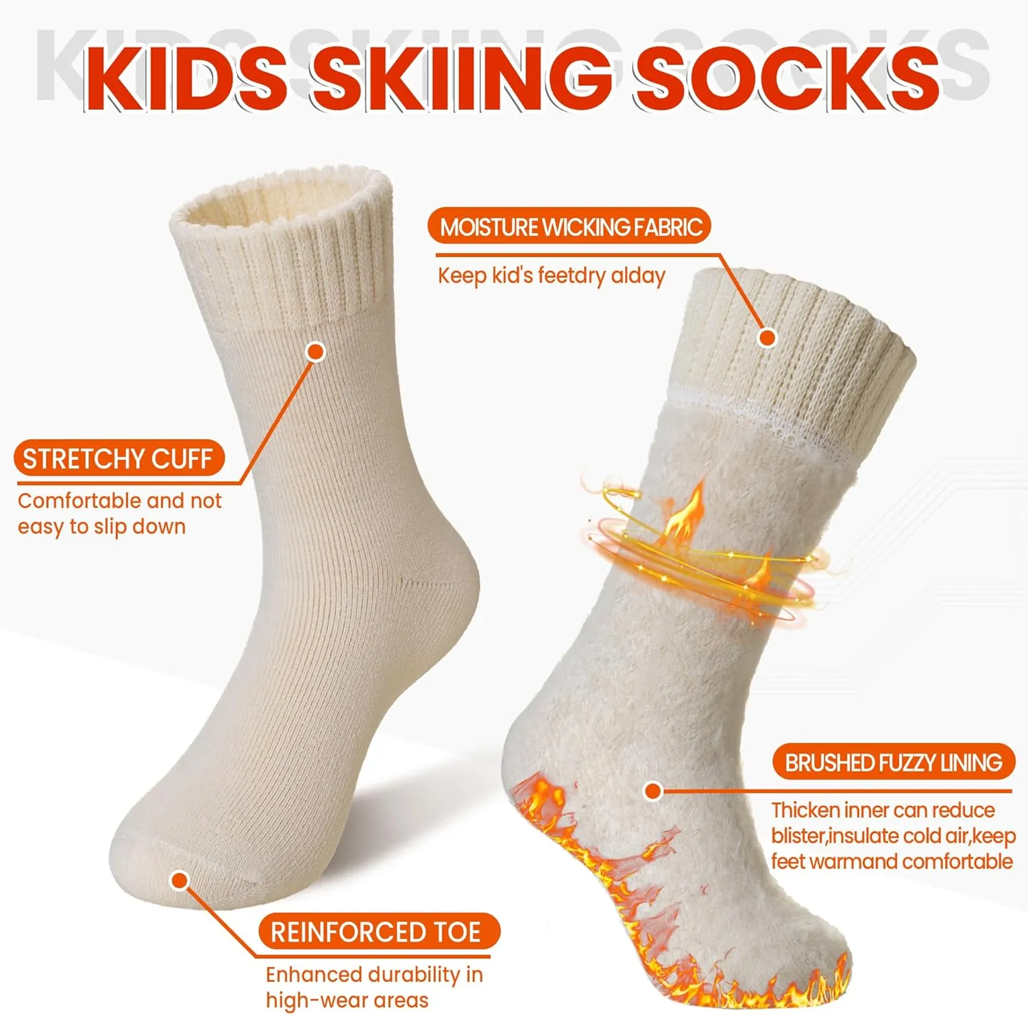 Kids Warm Thermal Socks for Toddler Boy Girls Winter Ski Thick Insulated Heated Boot Socks for Extreme Cold Weather 4 Pairs