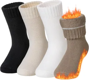 Kids Warm Thermal Socks for Toddler Boy Girls Winter Ski Thick Insulated Heated Boot Socks for Extreme Cold Weather 4 Pairs