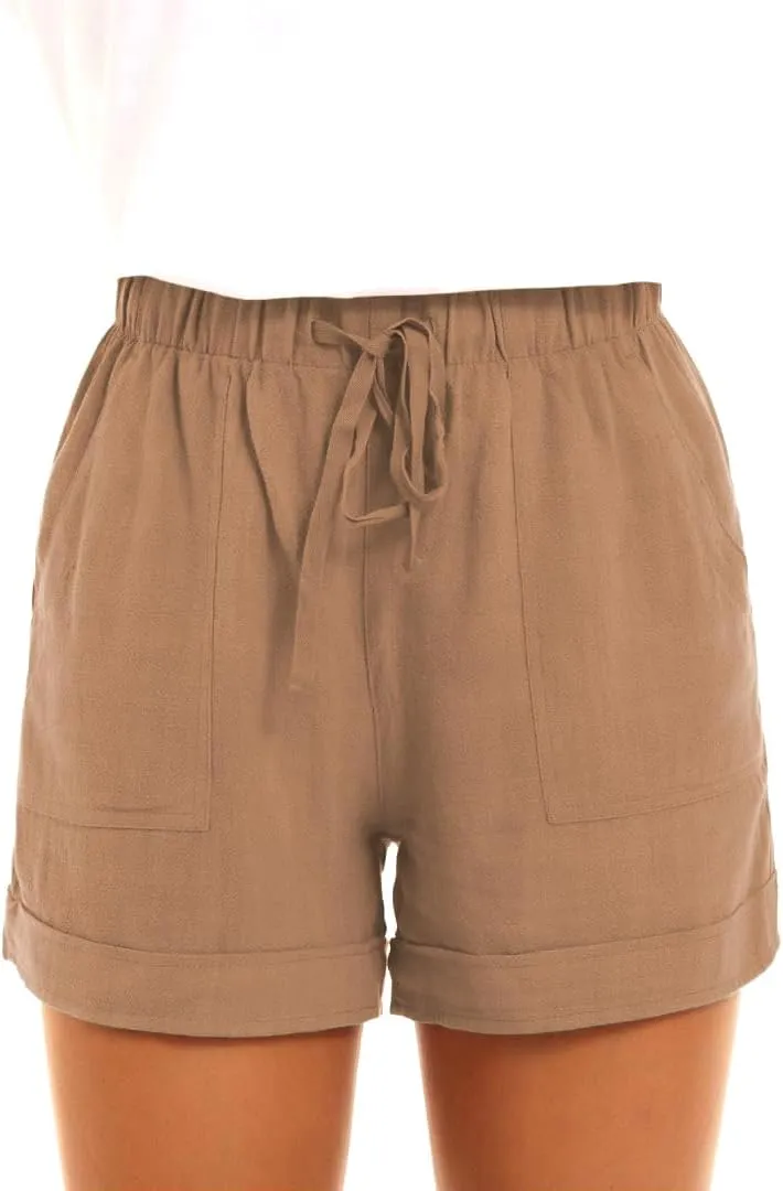 KINGFEN Women Casual Shorts Drawstring Comfy Elastic Waist Shorts Summer Pull On Short with Pockets(S-2XL)