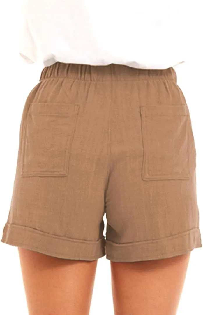KINGFEN Women Casual Shorts Drawstring Comfy Elastic Waist Shorts Summer Pull On Short with Pockets(S-2XL)