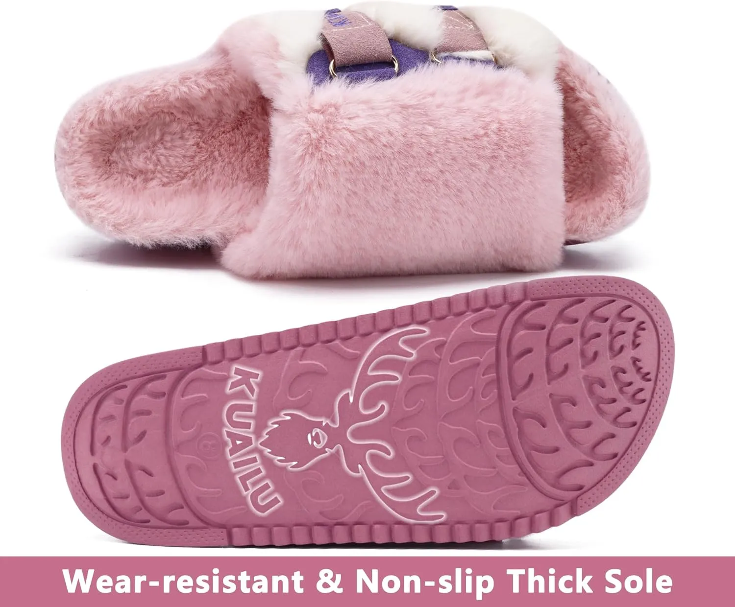 KuaiLu Women's Orthotic Slippers With Arch Support Soft Cushion Sandal Slippers for Woman Ladies Fashion Open Toe Faux Fur Platform Slipper Indoor Outdoor Size 6~12