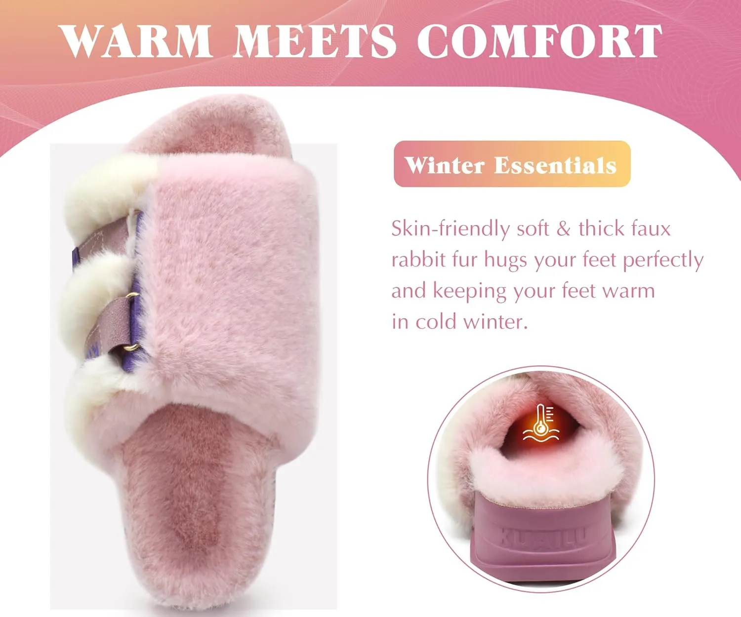 KuaiLu Women's Orthotic Slippers With Arch Support Soft Cushion Sandal Slippers for Woman Ladies Fashion Open Toe Faux Fur Platform Slipper Indoor Outdoor Size 6~12