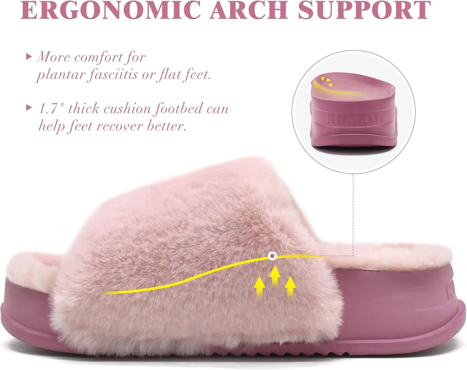 KuaiLu Women's Orthotic Slippers With Arch Support Soft Cushion Sandal Slippers for Woman Ladies Fashion Open Toe Faux Fur Platform Slipper Indoor Outdoor Size 6~12