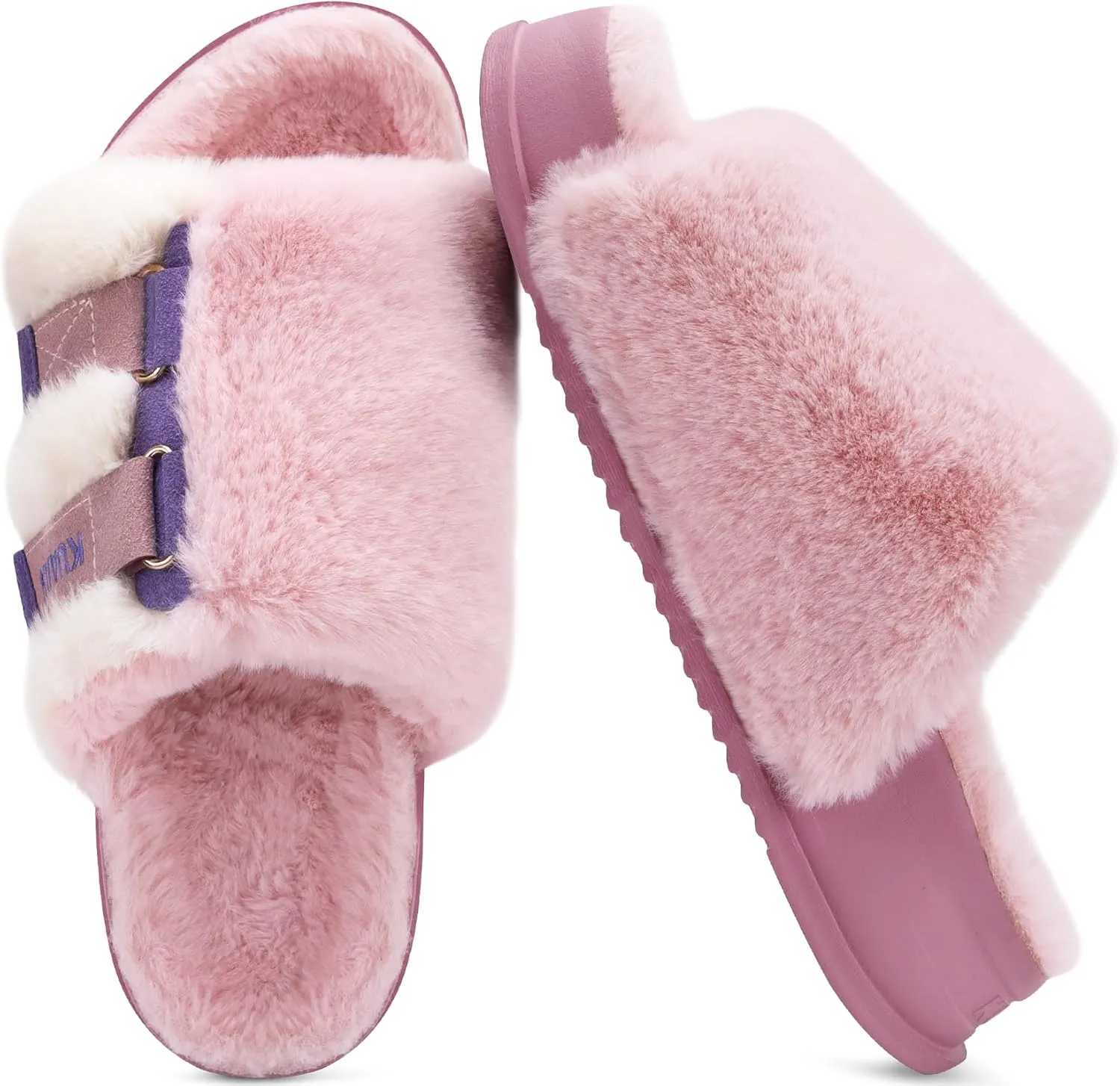 KuaiLu Women's Orthotic Slippers With Arch Support Soft Cushion Sandal Slippers for Woman Ladies Fashion Open Toe Faux Fur Platform Slipper Indoor Outdoor Size 6~12