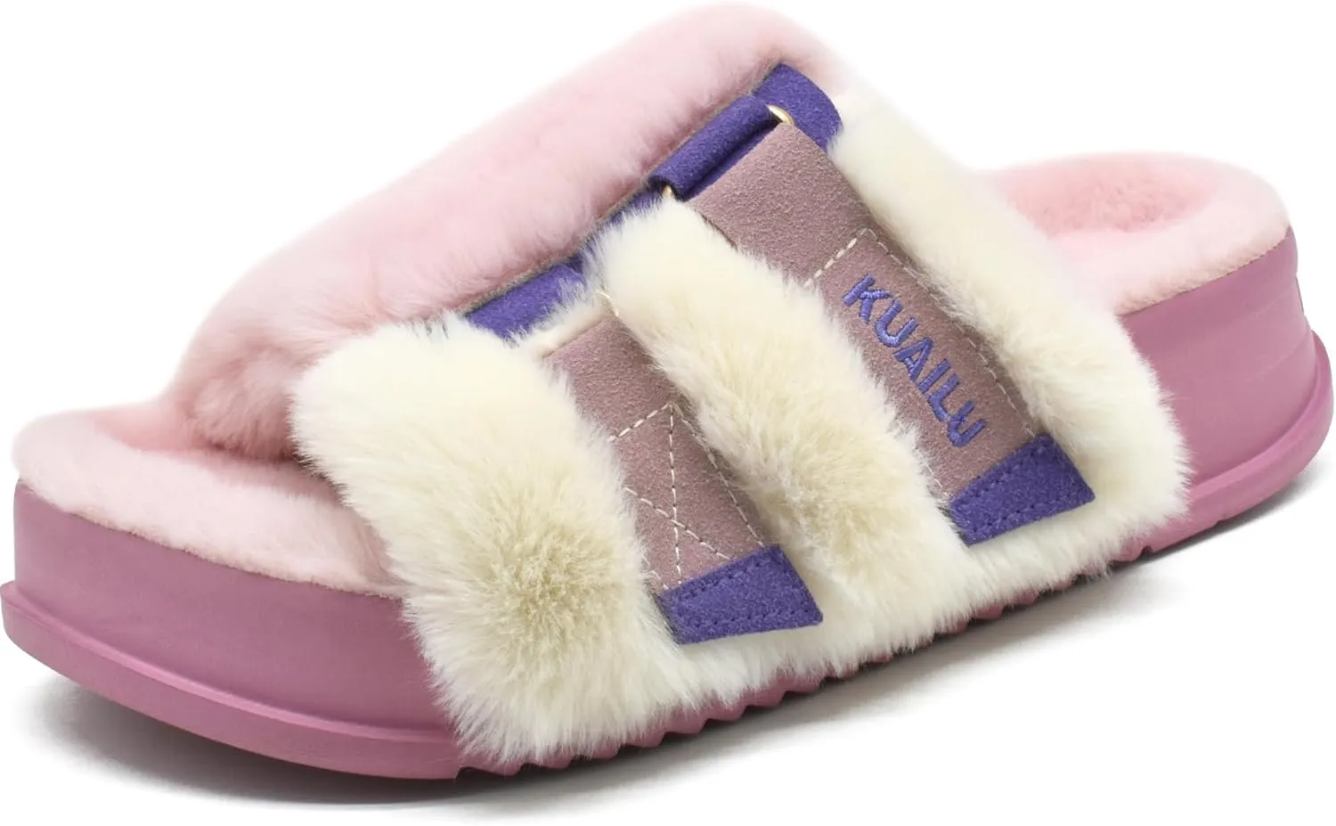 KuaiLu Women's Orthotic Slippers With Arch Support Soft Cushion Sandal Slippers for Woman Ladies Fashion Open Toe Faux Fur Platform Slipper Indoor Outdoor Size 6~12