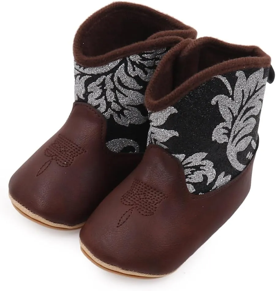 Kuner Baby Cowboy Boots Western Boots Toddler Cowboy Bootie Soft Sole Non-Slip Crib Shoes for Infant Boys Girls0-18 Months