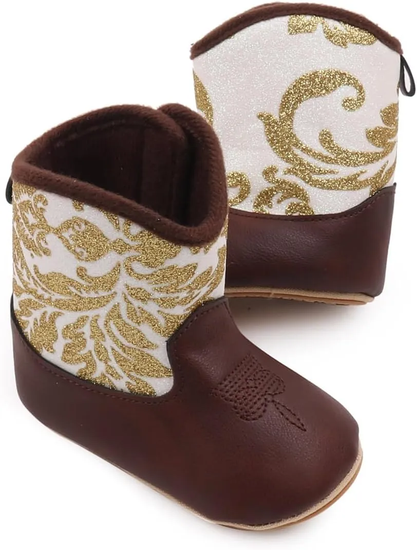 Kuner Baby Cowboy Boots Western Boots Toddler Cowboy Bootie Soft Sole Non-Slip Crib Shoes for Infant Boys Girls0-18 Months