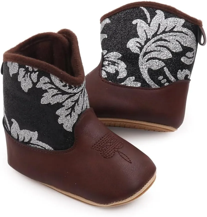 Kuner Baby Cowboy Boots Western Boots Toddler Cowboy Bootie Soft Sole Non-Slip Crib Shoes for Infant Boys Girls0-18 Months