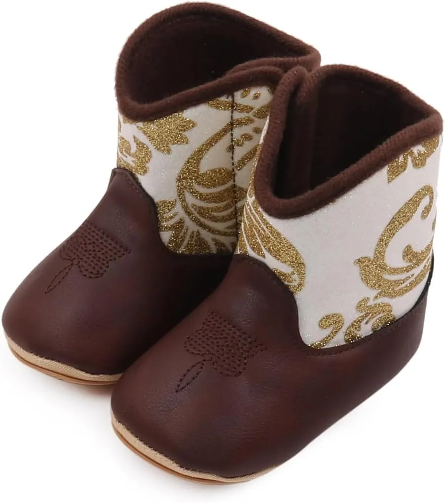 Kuner Baby Cowboy Boots Western Boots Toddler Cowboy Bootie Soft Sole Non-Slip Crib Shoes for Infant Boys Girls0-18 Months