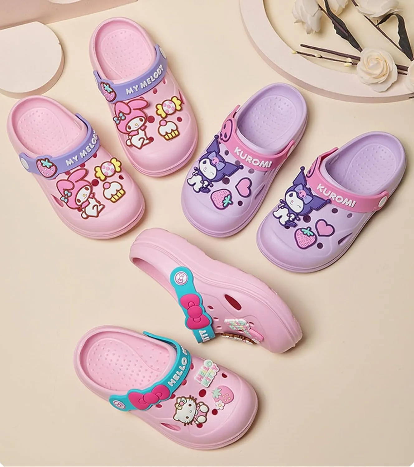 Kuromi Strawberry Heart Clogs Slip on Water Shoes Casual Summer for Girls Kids Children