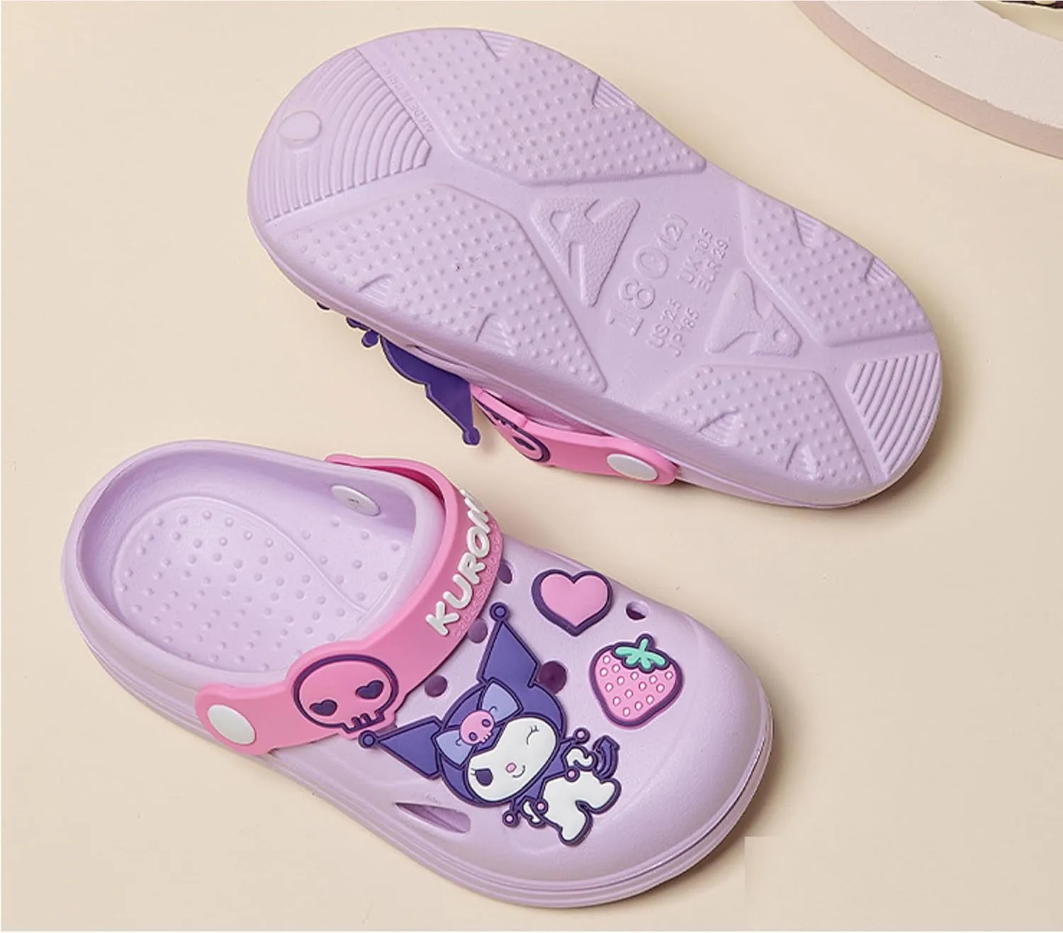 Kuromi Strawberry Heart Clogs Slip on Water Shoes Casual Summer for Girls Kids Children