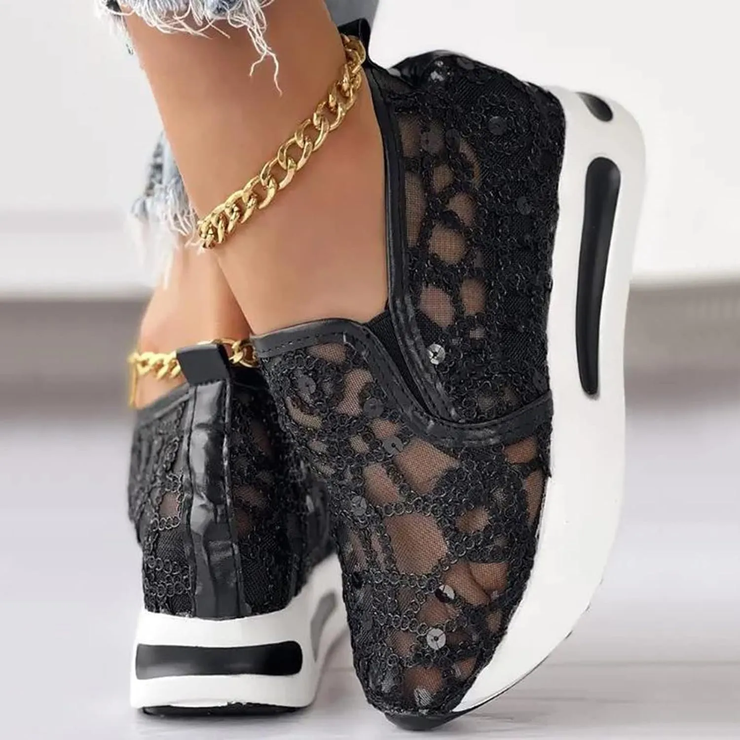 Ladies Fashion Breathable Knitted Mesh Pointed Flat Bottomed Casual Single Shoes Sandals with Heel Women