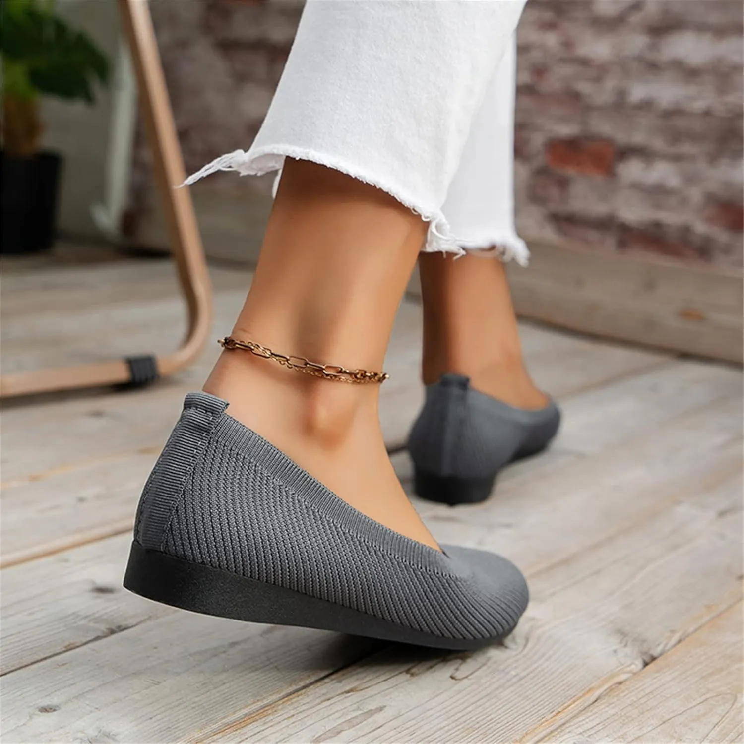 Ladies Fashion Solid Color Breathable Knitting Round Head Flat Comfortable Casual Single Shoes Sandals for Women