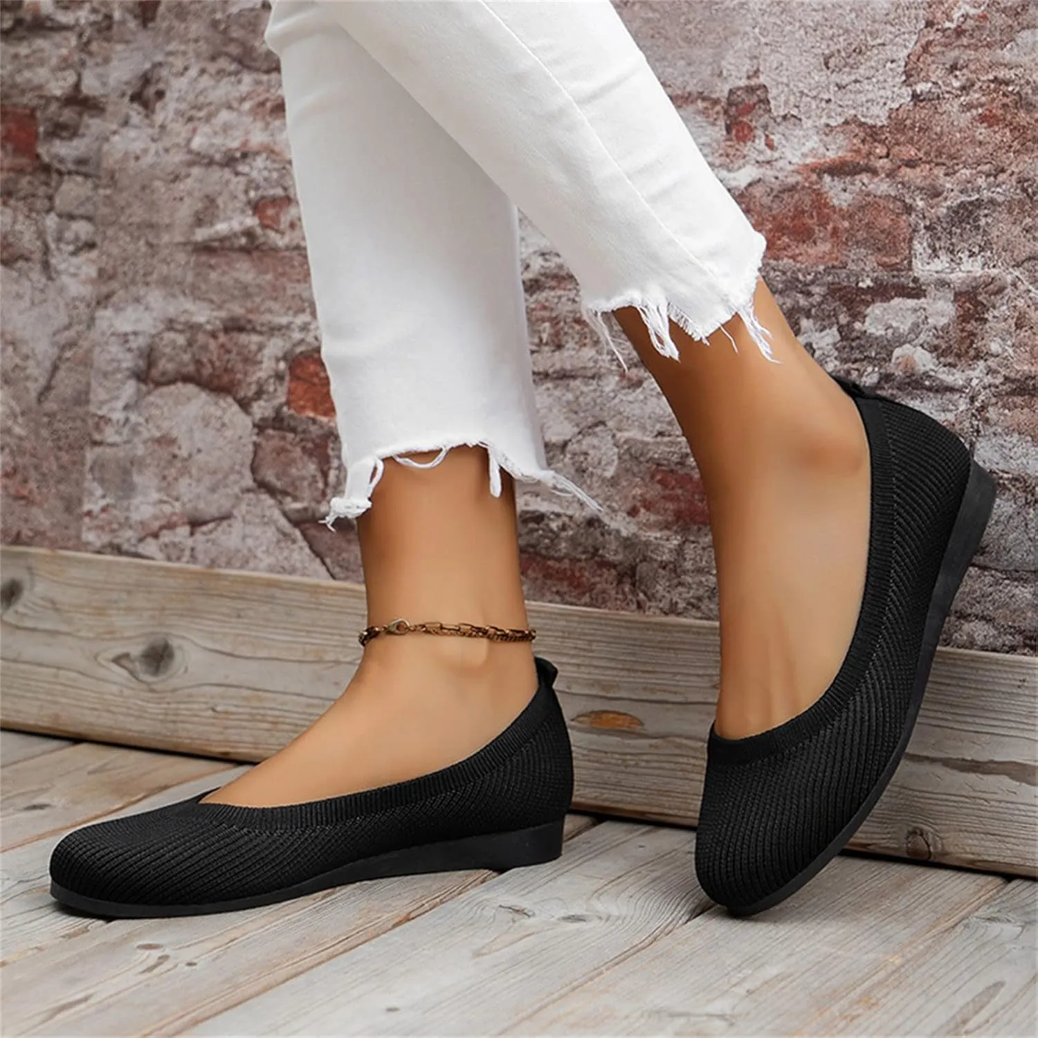 Ladies Fashion Solid Color Breathable Knitting Round Head Flat Comfortable Casual Single Shoes Sandals for Women