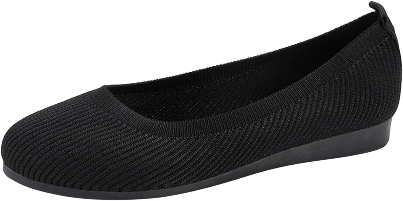 Ladies Fashion Solid Color Breathable Knitting Round Head Flat Comfortable Casual Single Shoes Sandals for Women
