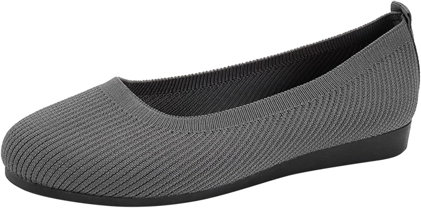 Ladies Fashion Solid Color Breathable Knitting Round Head Flat Comfortable Casual Single Shoes Sandals for Women