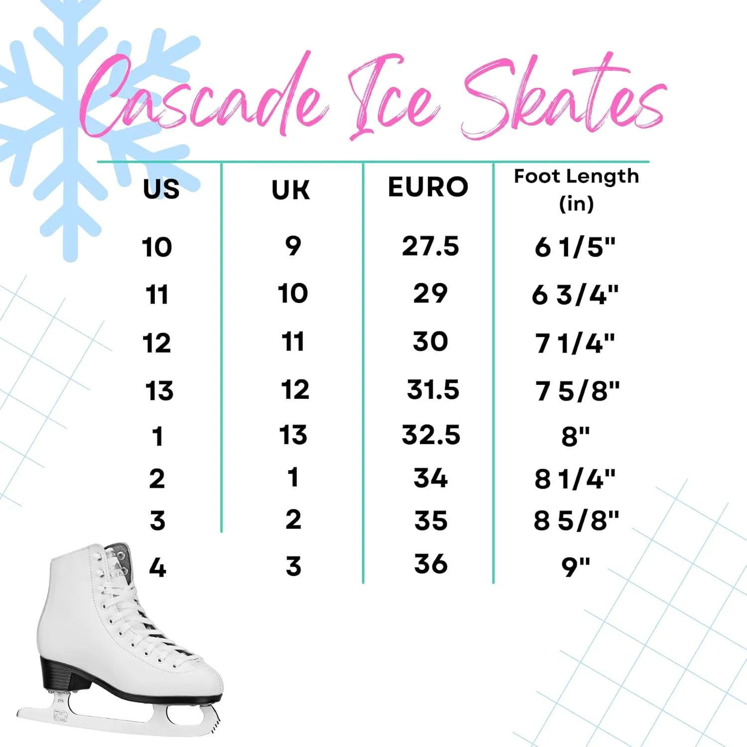 Lake Placid Cascade Girl's Figure Ice Skates White Size