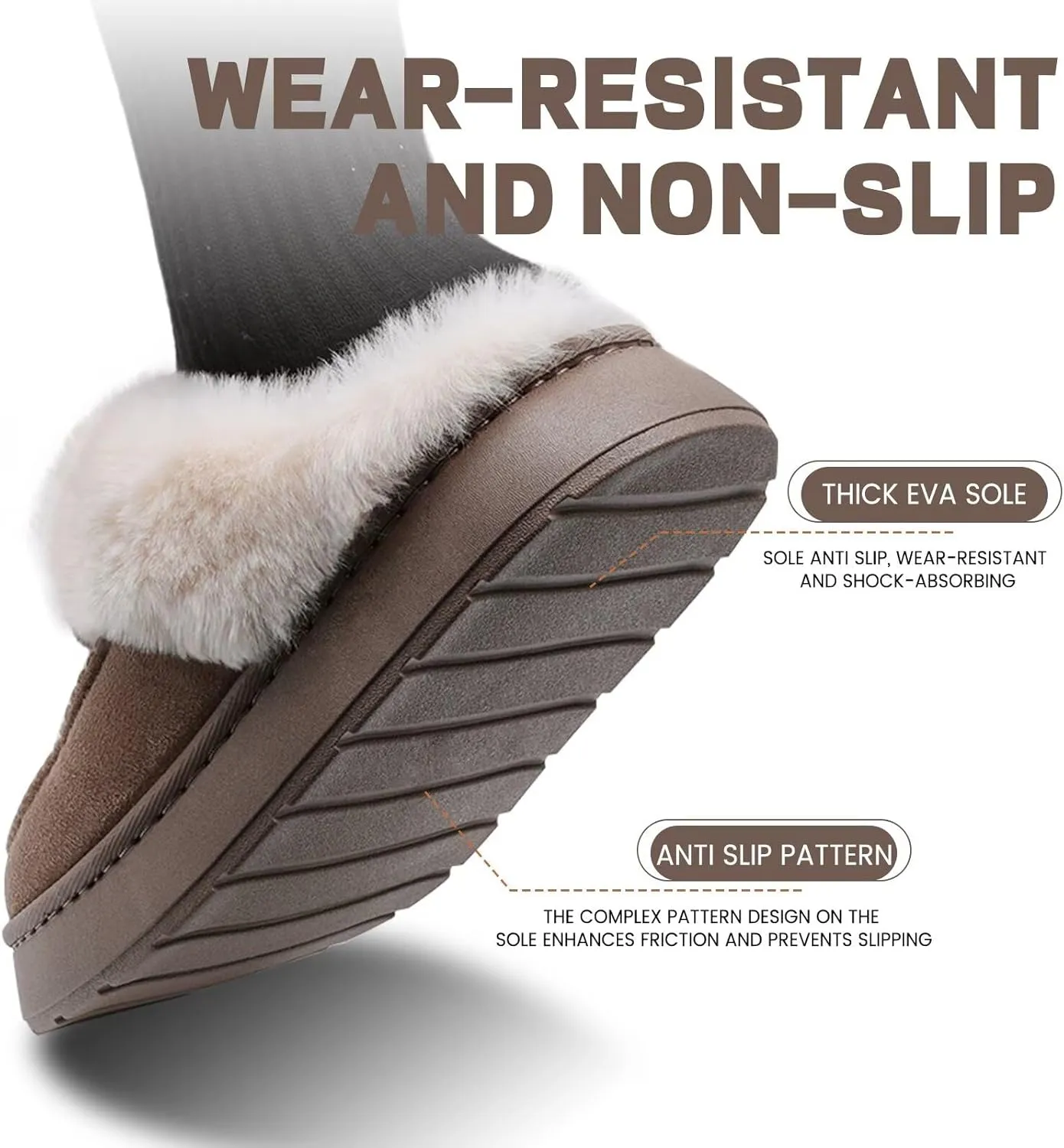 LBF Slippers for Men, Warm Fuzzy House Shoes for Indoor/Outdoor, Non-Slip EVA Sole & Memory Foam Insole, Cozy Plush Slip-On Winter Slippers
