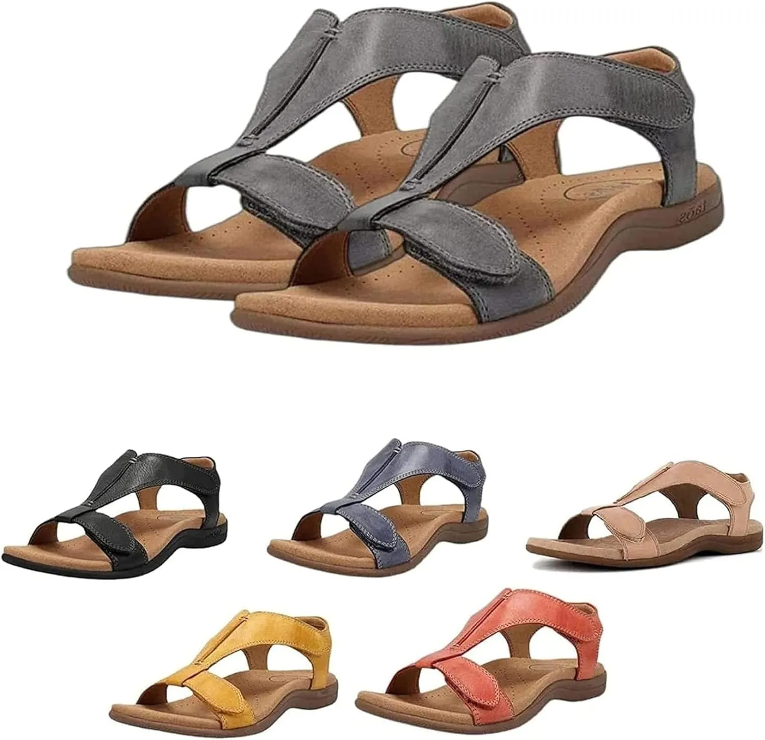 Leather Women's Sandal Platform Wedge Sandal Comfort Arch Support Cooling Gel Padding and an Adjustable Fit Walking Comfort Sandals,Black,US5/EU36