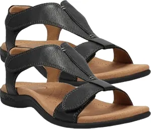 Leather Women's Sandal Platform Wedge Sandal Comfort Arch Support Cooling Gel Padding and an Adjustable Fit Walking Comfort Sandals,Black,US5/EU36