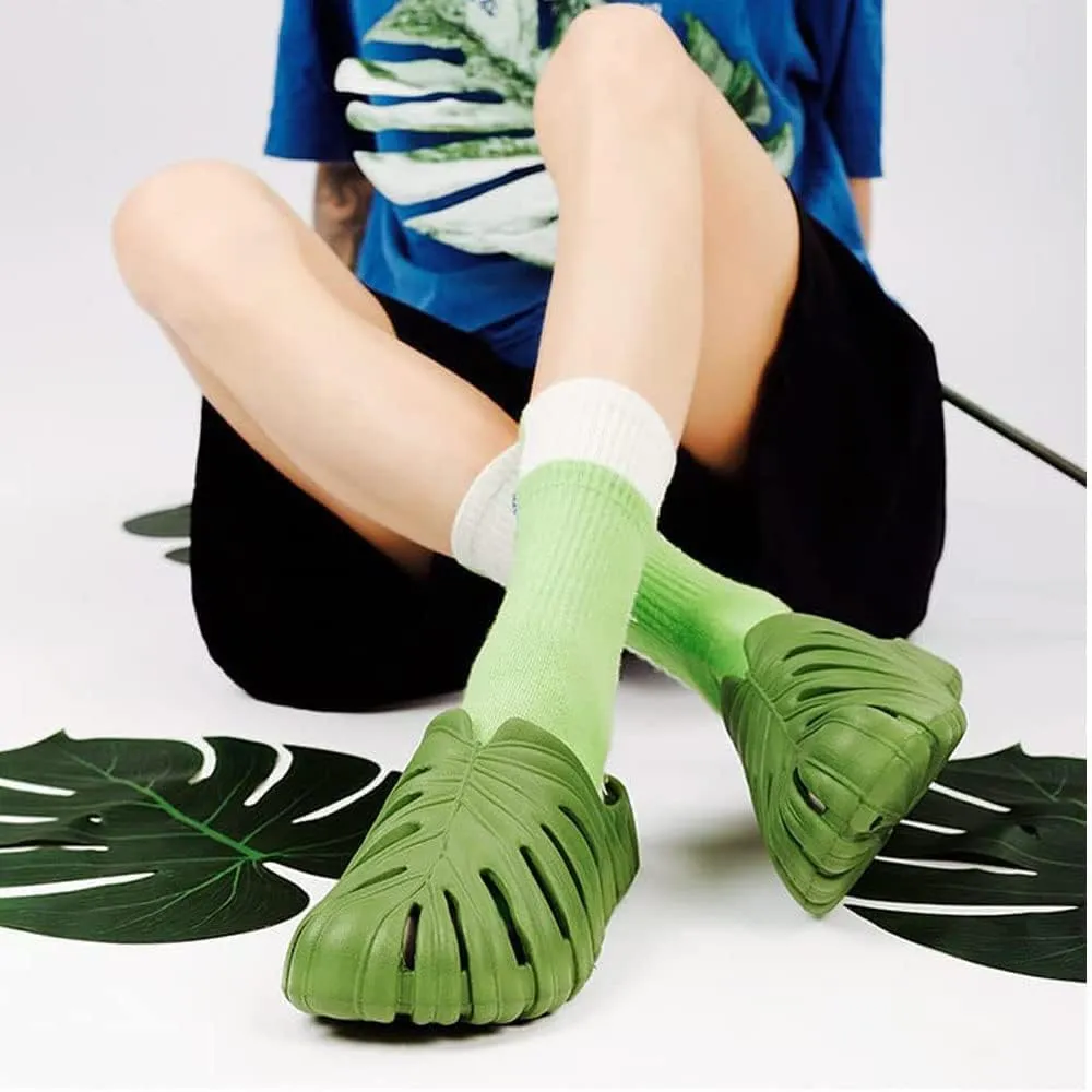LELEBEAR Monstera Slippers for Men Women, Variegated Monstera Shoes, Monstera EVA Thick Sole Pillow Slippers Sandals