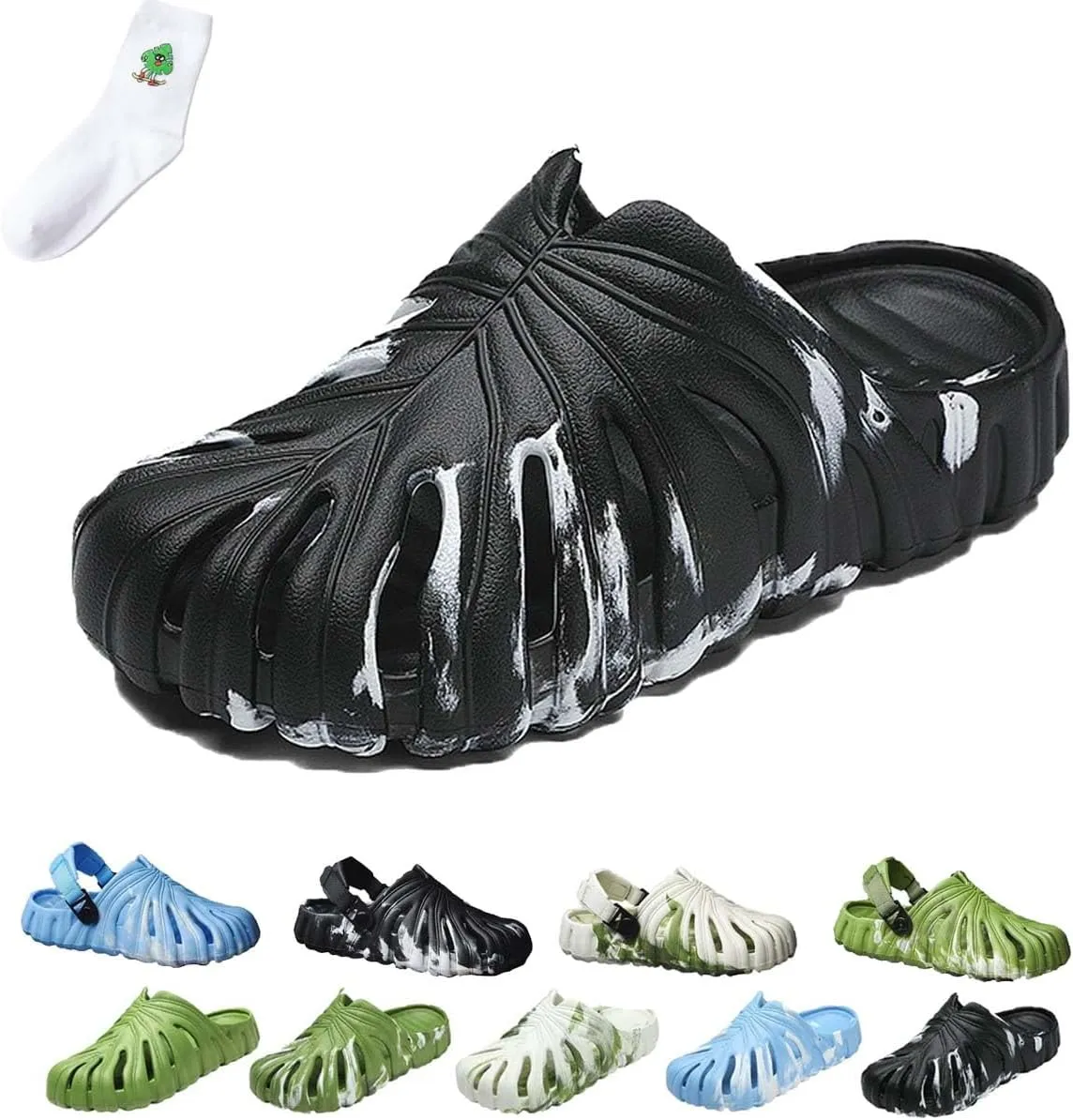 LELEBEAR Monstera Slippers for Men Women, Variegated Monstera Shoes, Monstera EVA Thick Sole Pillow Slippers Sandals