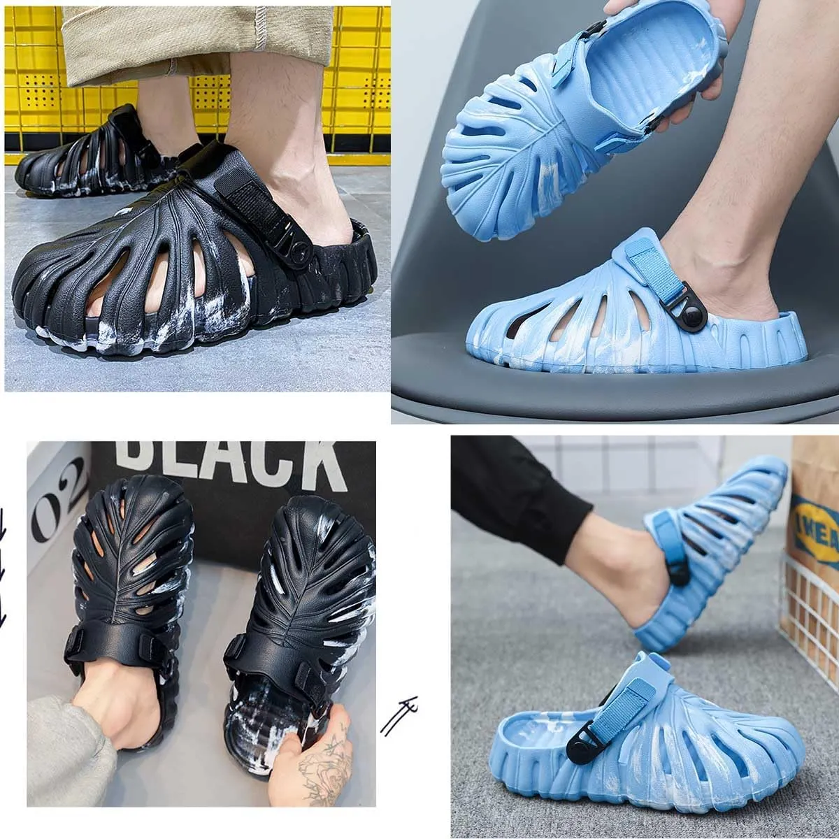 LELEBEAR Monstera Slippers for Men Women, Variegated Monstera Shoes, Monstera EVA Thick Sole Pillow Slippers Sandals