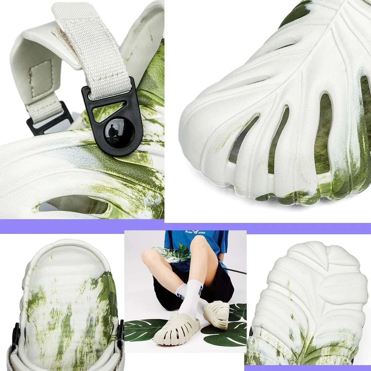 LELEBEAR Monstera Slippers for Men Women, Variegated Monstera Shoes, Monstera EVA Thick Sole Pillow Slippers Sandals