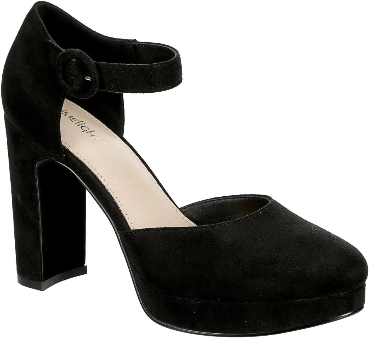 Limelight Lilia - Women's Chunky High Heel Ankle Strap Closed Toe Faux Suede Pumps