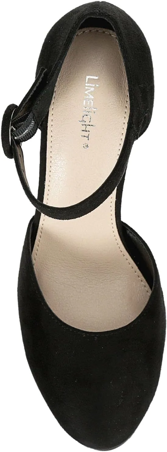 Limelight Lilia - Women's Chunky High Heel Ankle Strap Closed Toe Faux Suede Pumps
