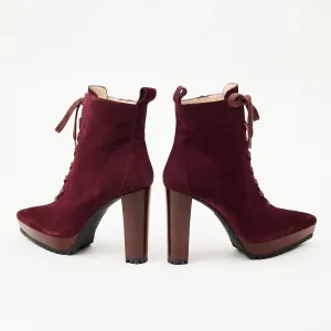 Lodi Wine High Heeled Suede Leather Boots