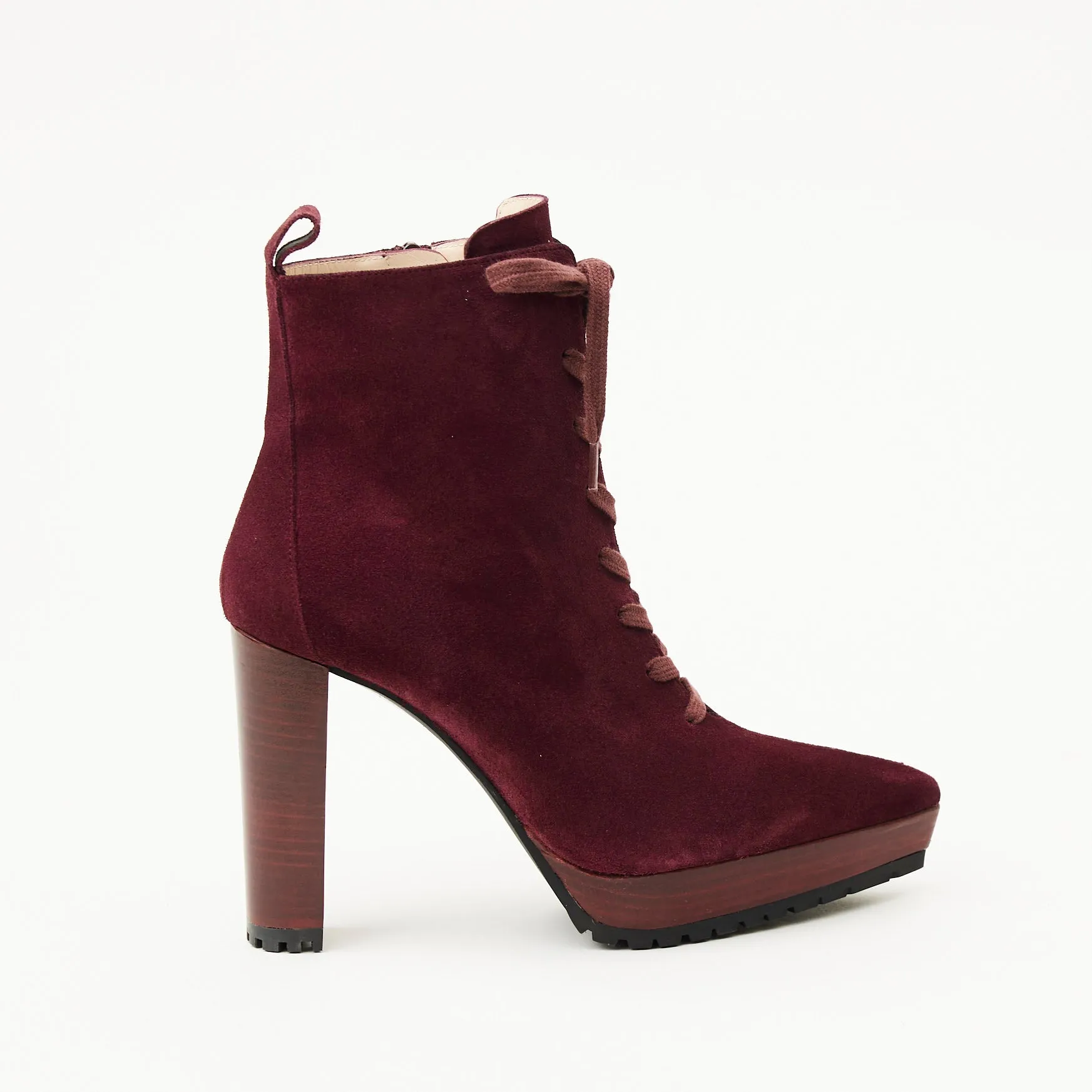 Lodi Wine High Heeled Suede Leather Boots