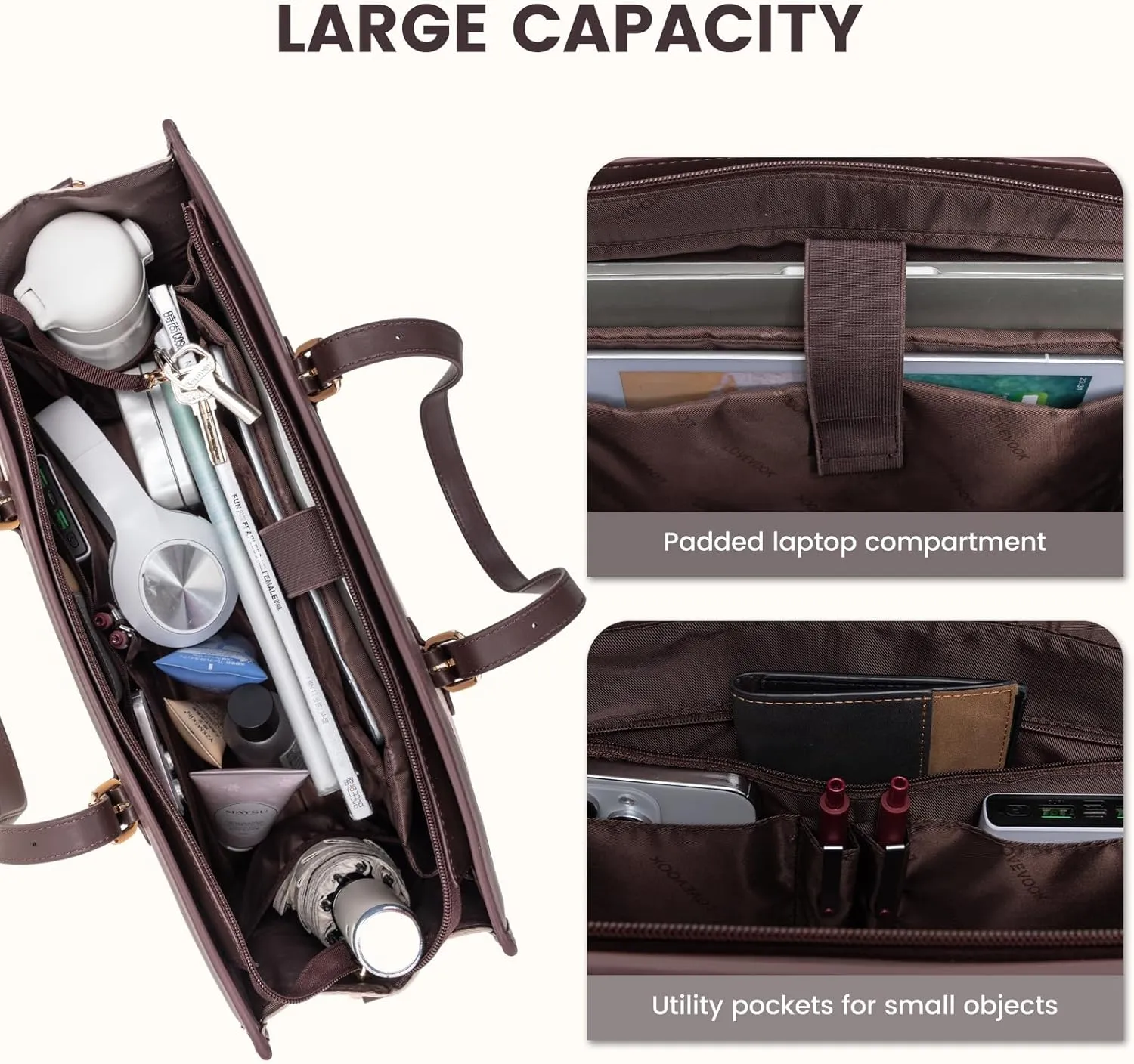 LOVEVOOK Laptop Tote for Women 15.6 Inch Canvas, Large Capacity Work Bag With Clutch Purse, Computer Office Business Briefcase, Casual Handbag for Travel College Teacher School