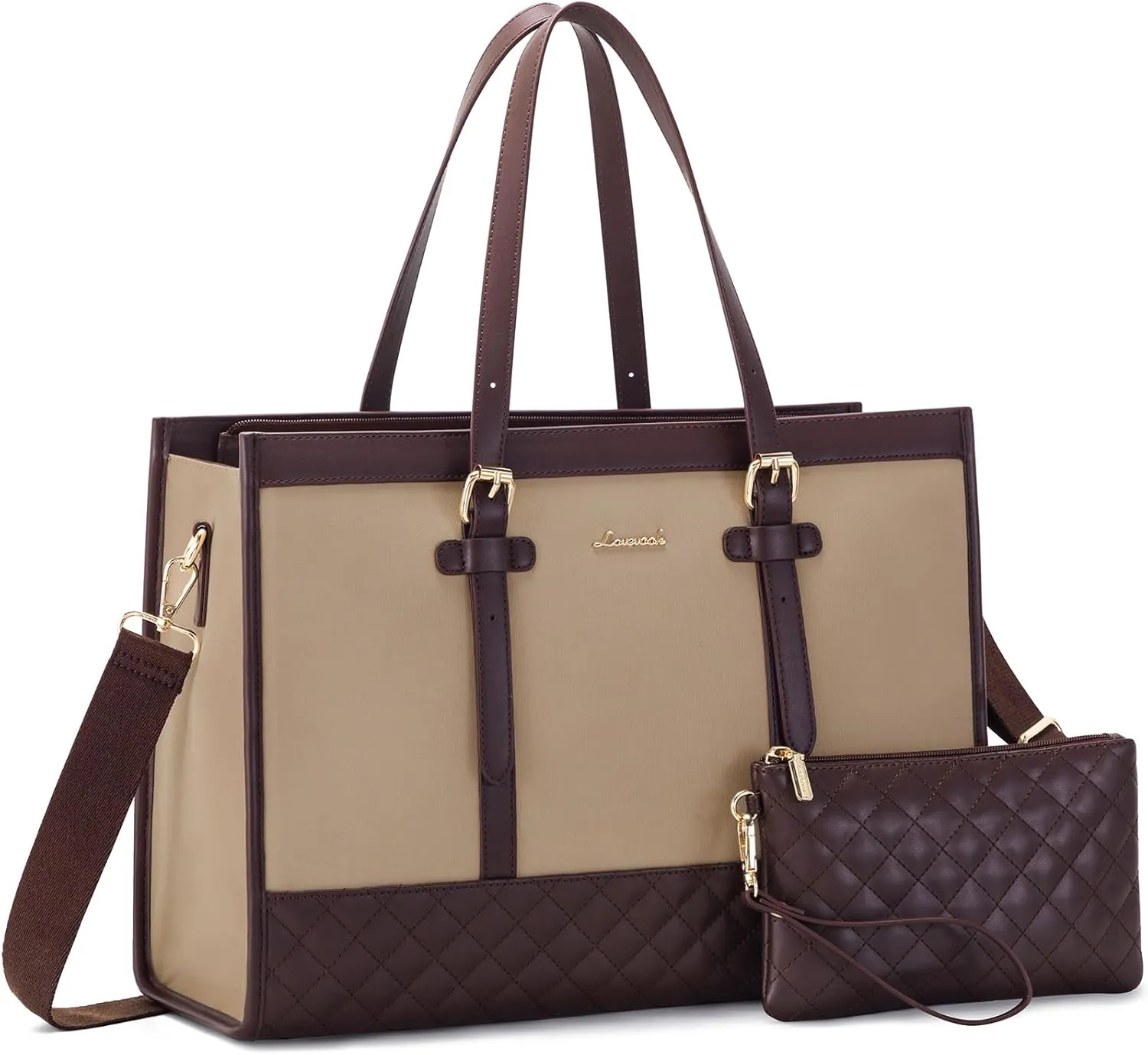 LOVEVOOK Laptop Tote for Women 15.6 Inch Canvas, Large Capacity Work Bag With Clutch Purse, Computer Office Business Briefcase, Casual Handbag for Travel College Teacher School
