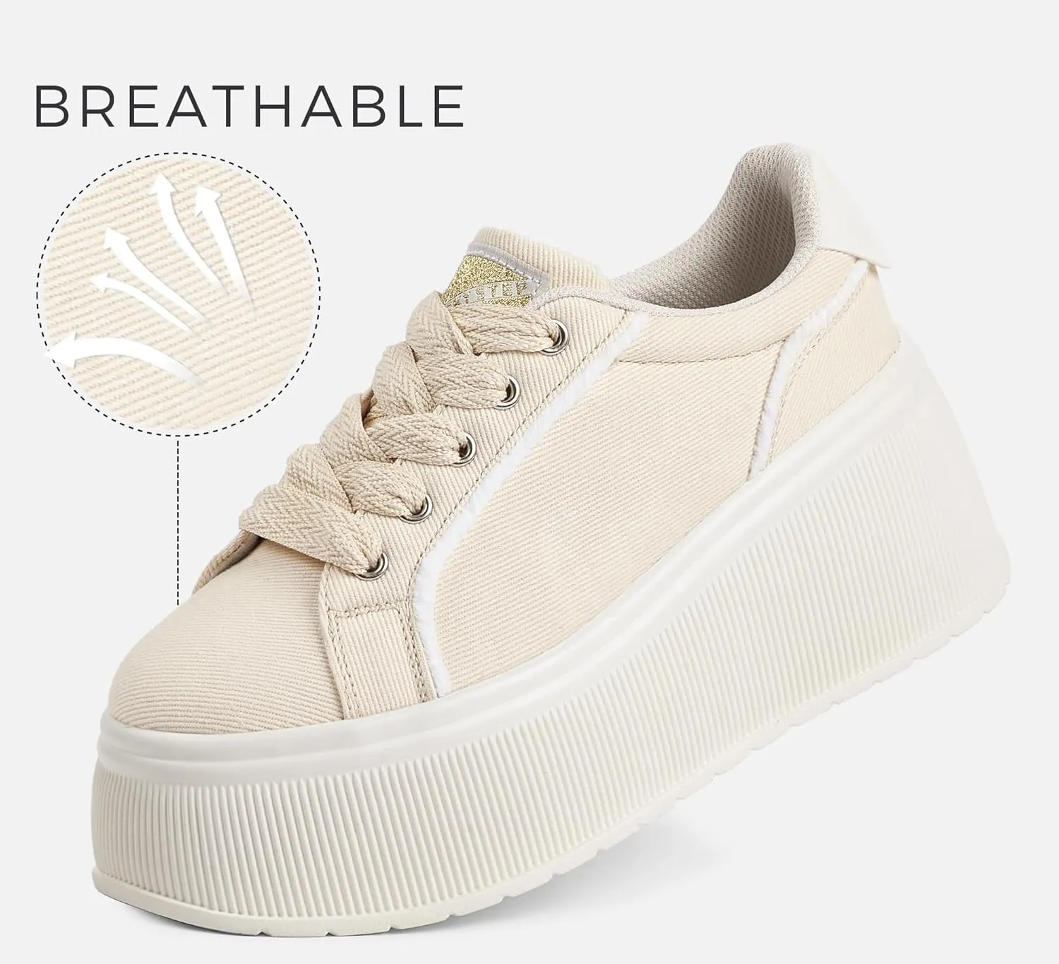 LUCKY STEP Women's Platform Fashion Sneakers Classic Wedge Canvas Casual Low Top Retro Walking Shoes
