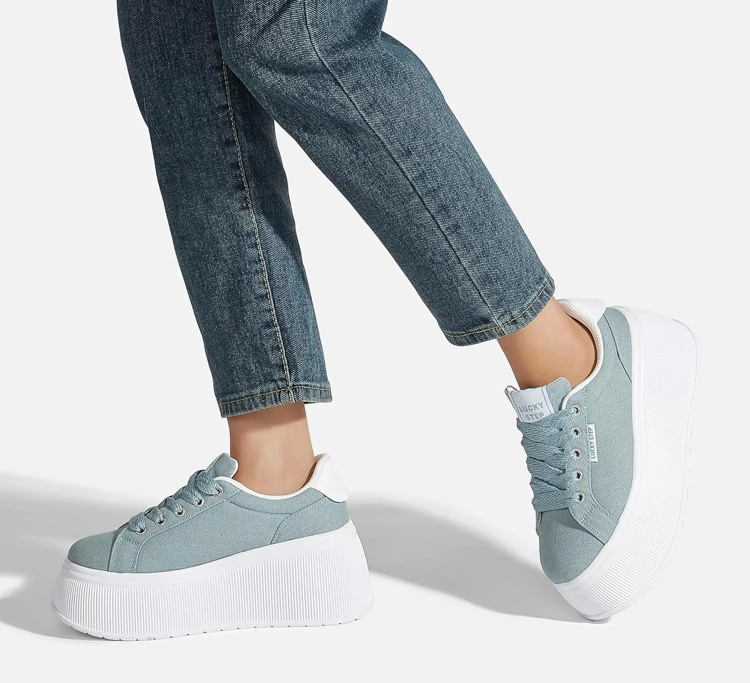 LUCKY STEP Women's Platform Fashion Sneakers Classic Wedge Canvas Casual Low Top Retro Walking Shoes