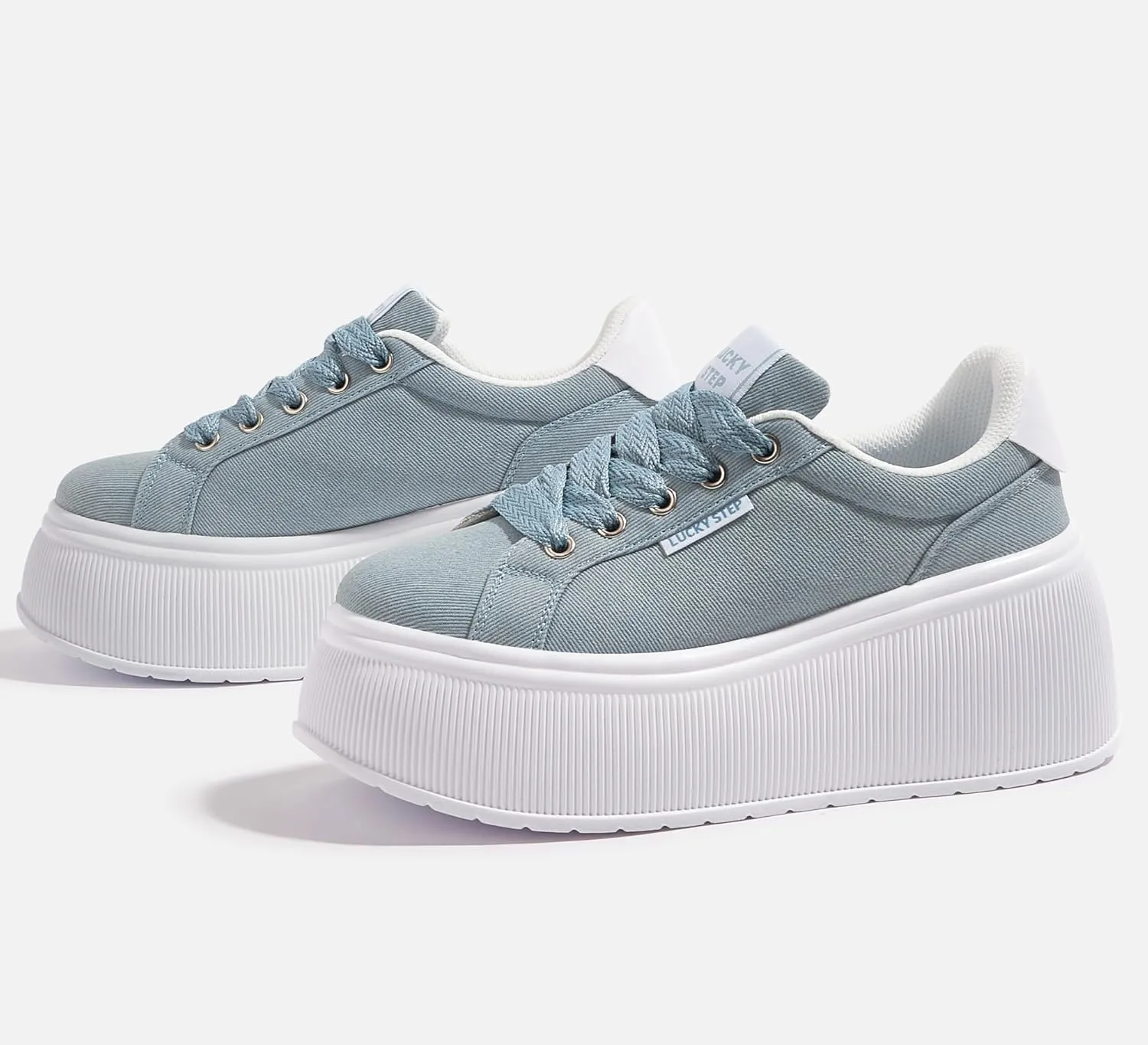 LUCKY STEP Women's Platform Fashion Sneakers Classic Wedge Canvas Casual Low Top Retro Walking Shoes