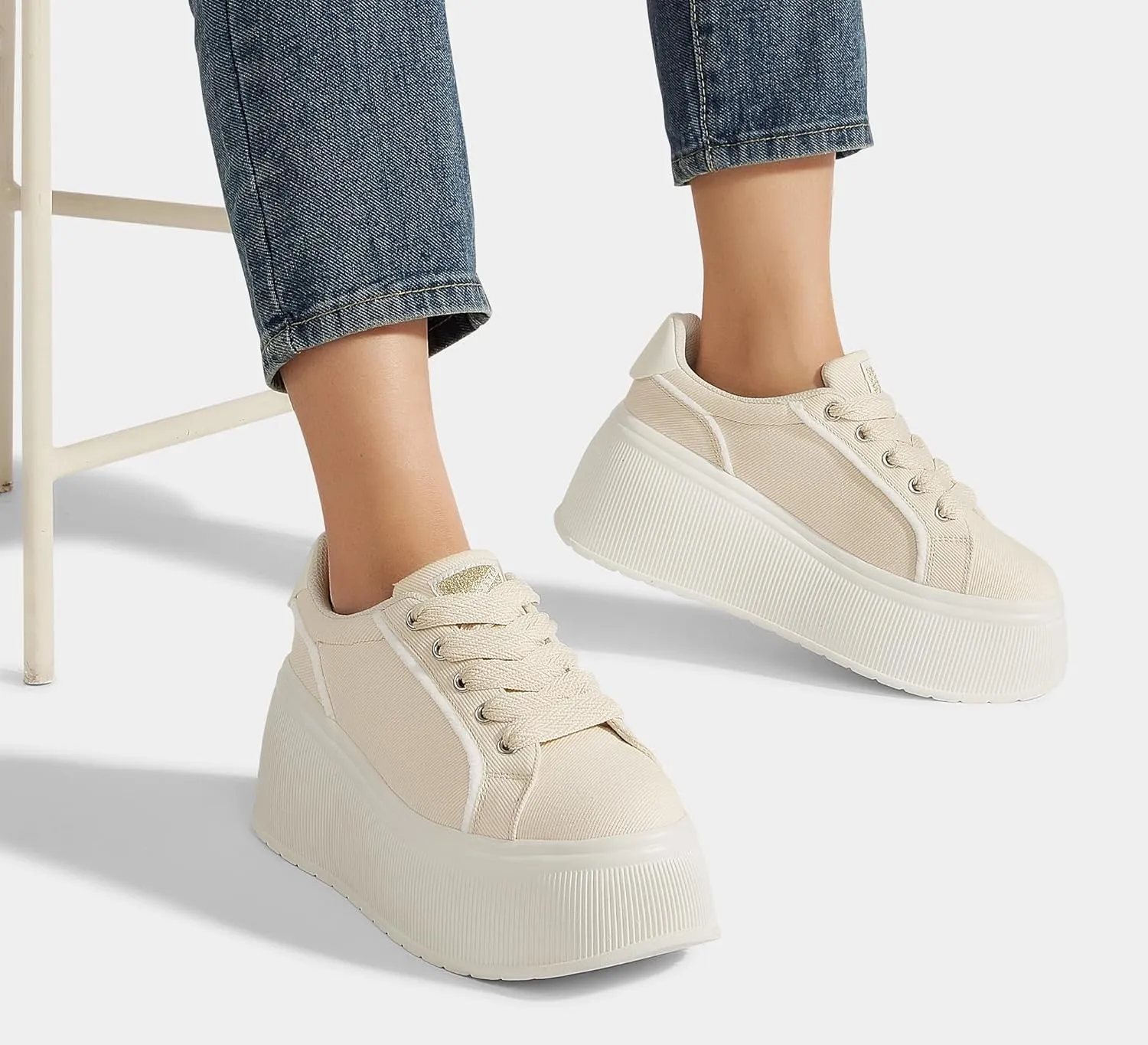 LUCKY STEP Women's Platform Fashion Sneakers Classic Wedge Canvas Casual Low Top Retro Walking Shoes