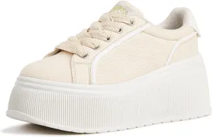 LUCKY STEP Women's Platform Fashion Sneakers Classic Wedge Canvas Casual Low Top Retro Walking Shoes